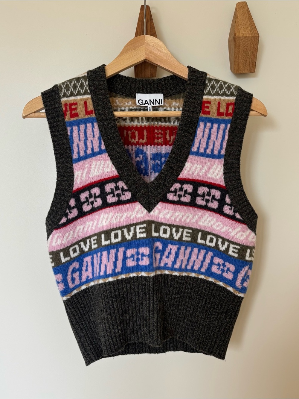 Ganni Multicolor Knit V-Neck Vest